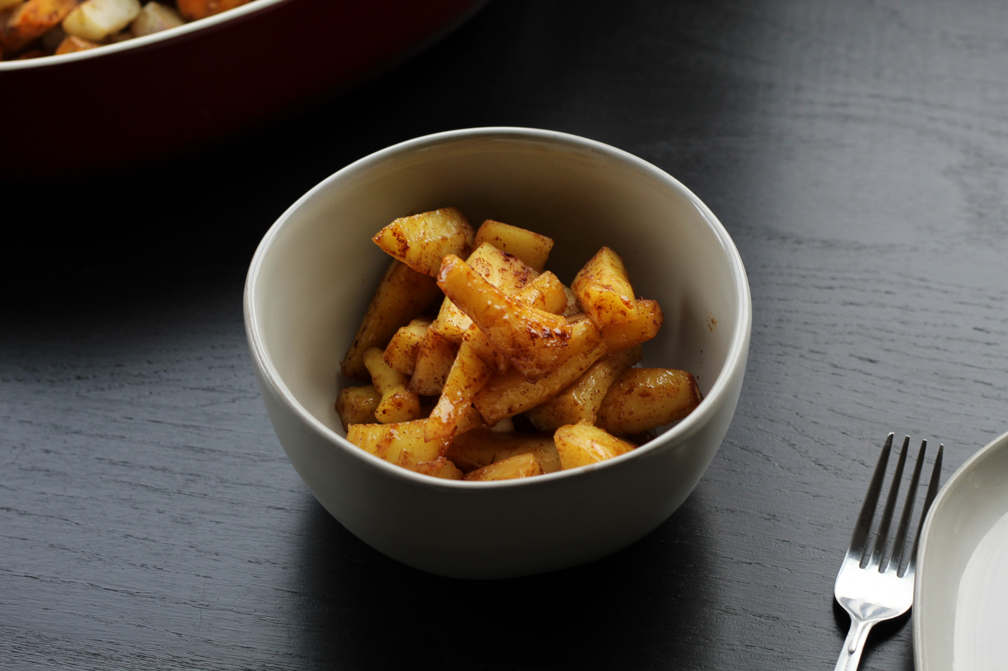 honey roasted parsnips in a bowl