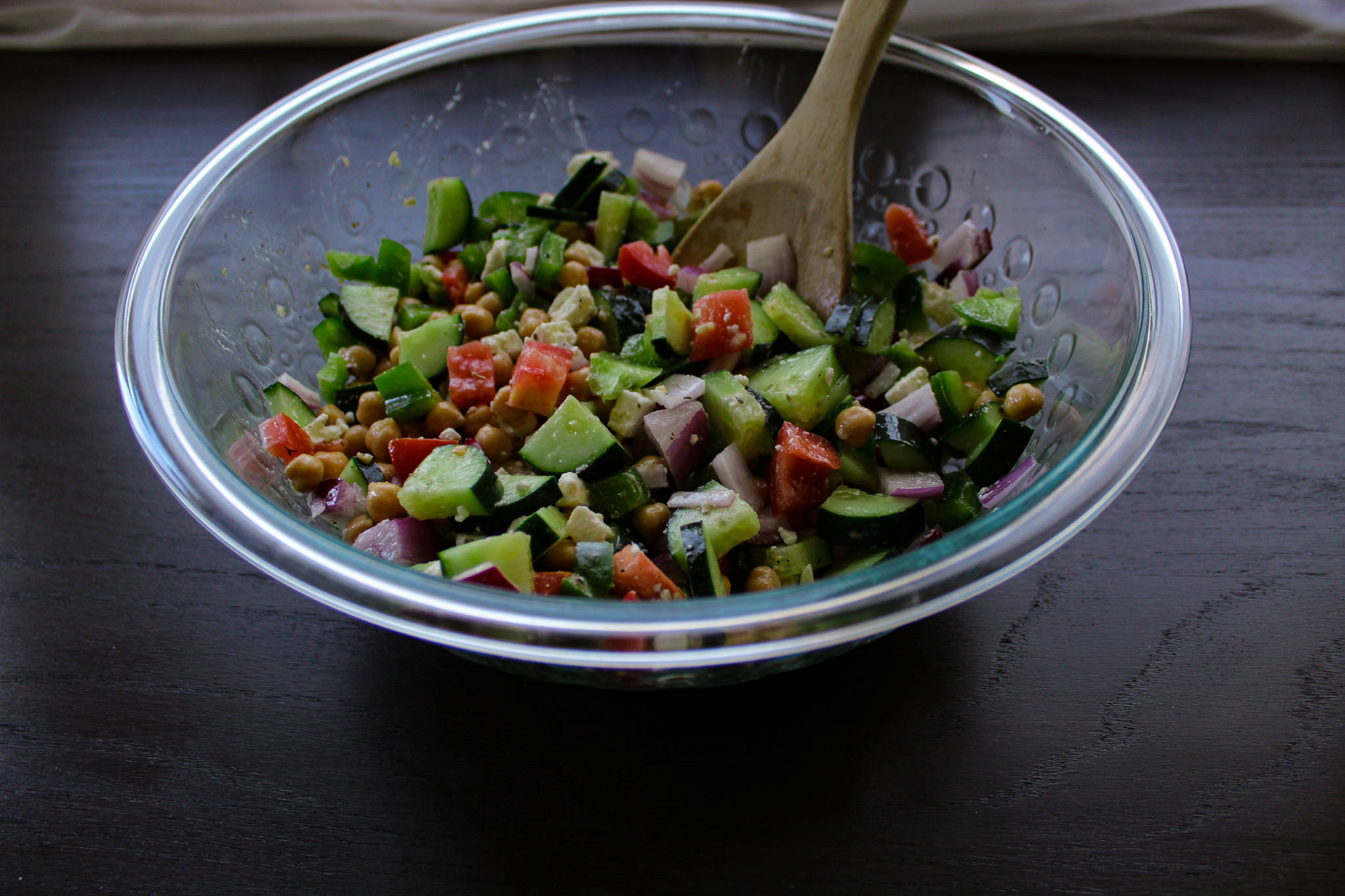 Mediterranean chickpea salad in bowl